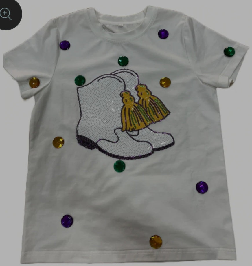 Mardi Gras Boot Bling Tee