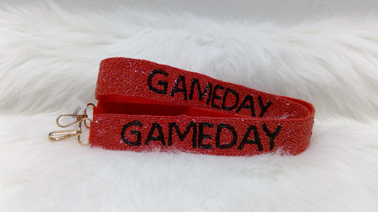Red and Black Gameday Seed Beaded Purse Strap