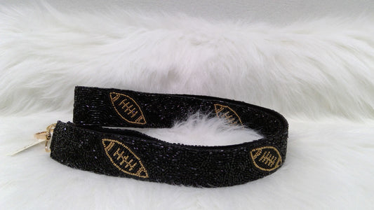 Black and Gold Purse Strap with Footballs