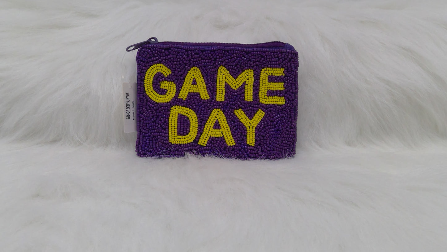 Purple and Gold Gameday Seed Beaded Coin Purse