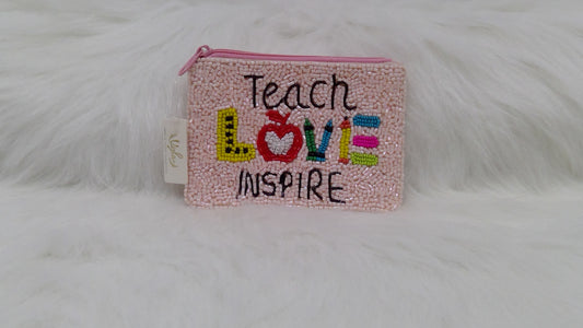 Teach Love Inspire Seed Beaded Coin Purse