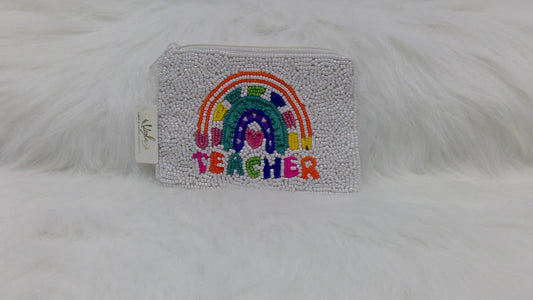 Teacher Rainbow Pencil Seed Beaded Coin Purse