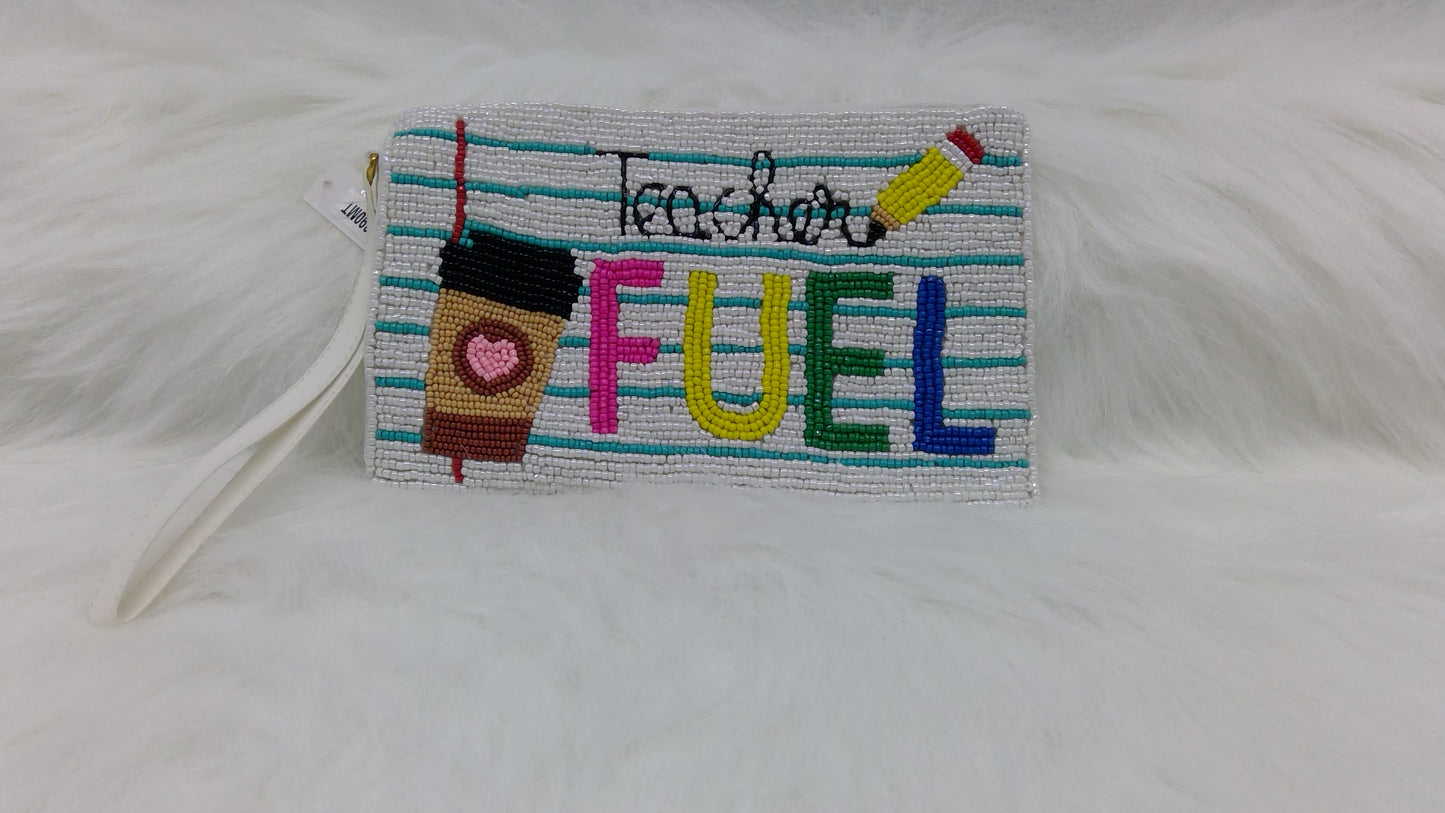 Teacher Fuel Seed Beaded Wristlet Purse