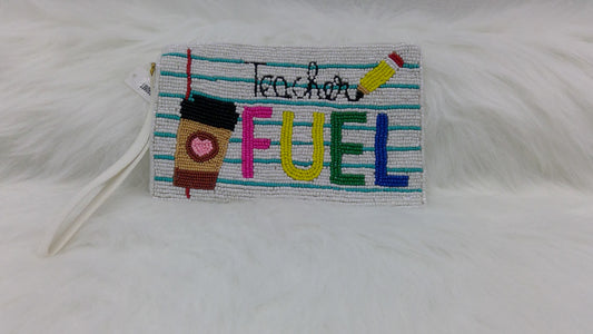 Teacher Fuel Seed Beaded Wristlet Purse