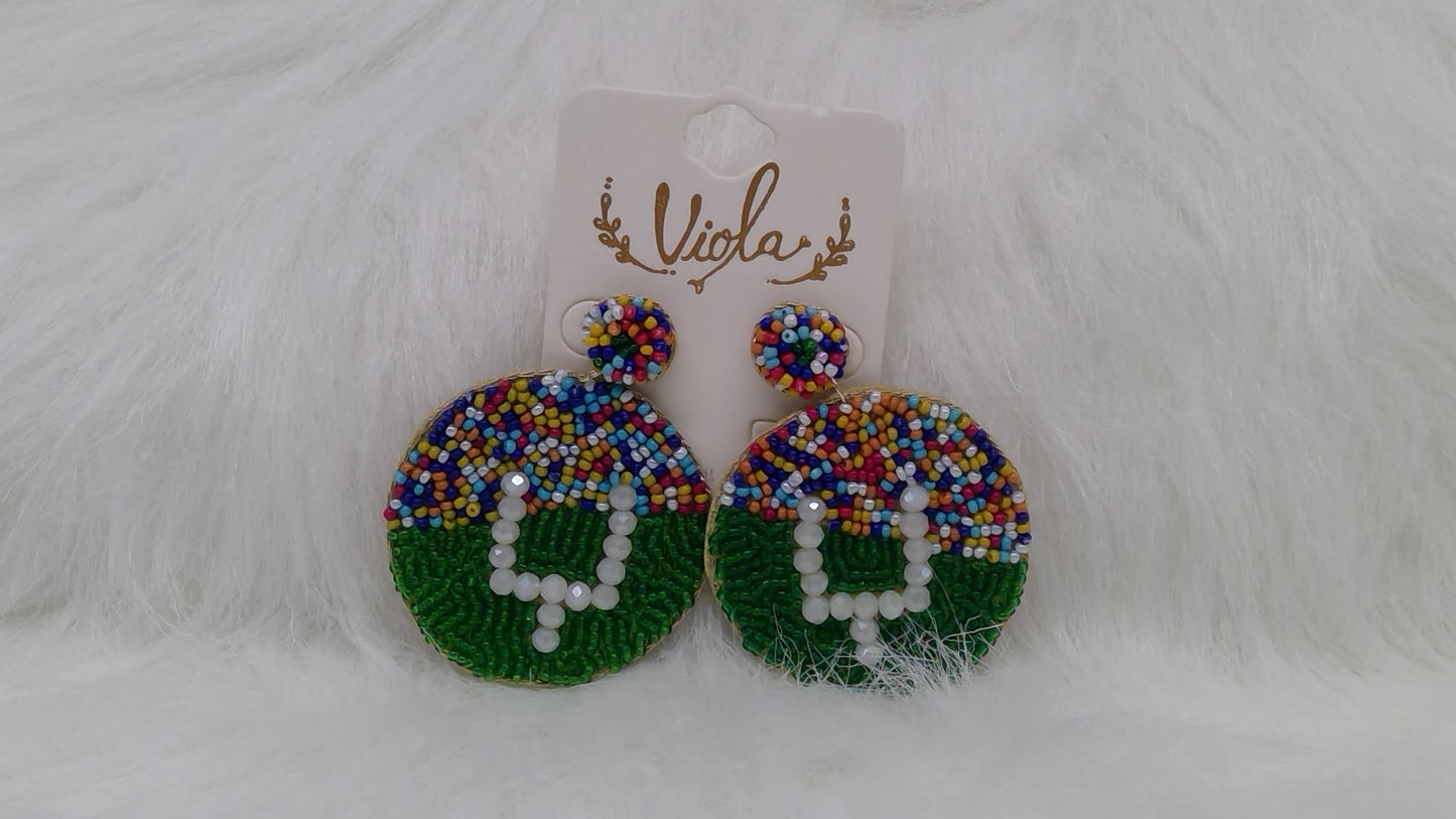 Football and Goal Post Seed Beaded Earrings