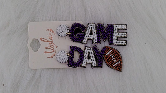 Purple and White Game Day Seed Beaded Earrings