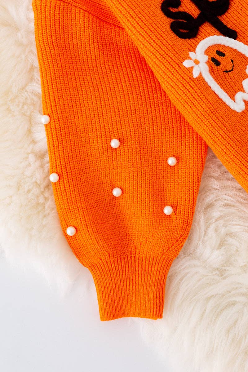 Spooky Knit Girls Sweater with Pearl Beads