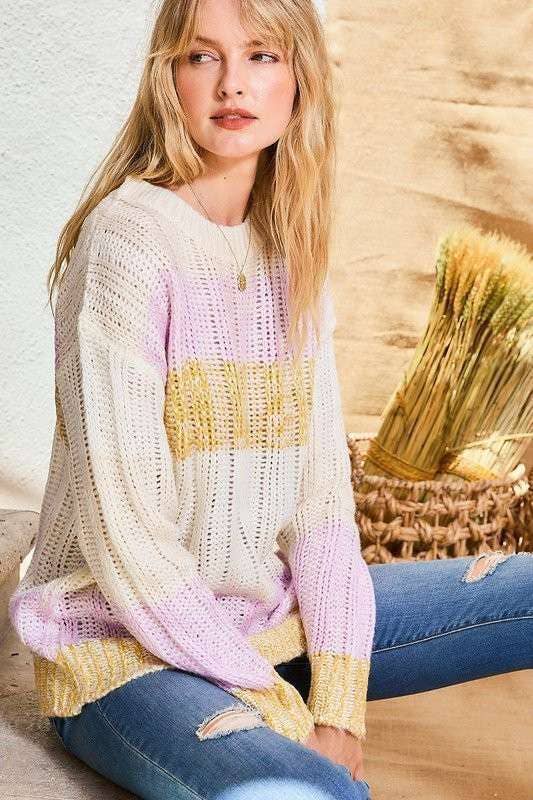 Color Block Sweater- Lavender Multi