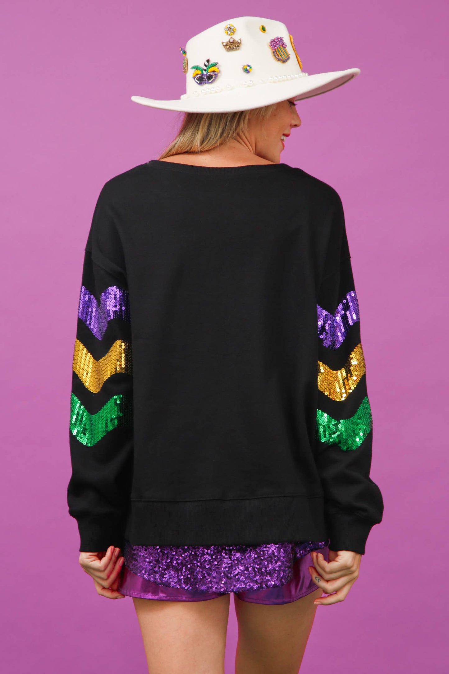 Mardi Gras Sequin Wave Pullover - Black