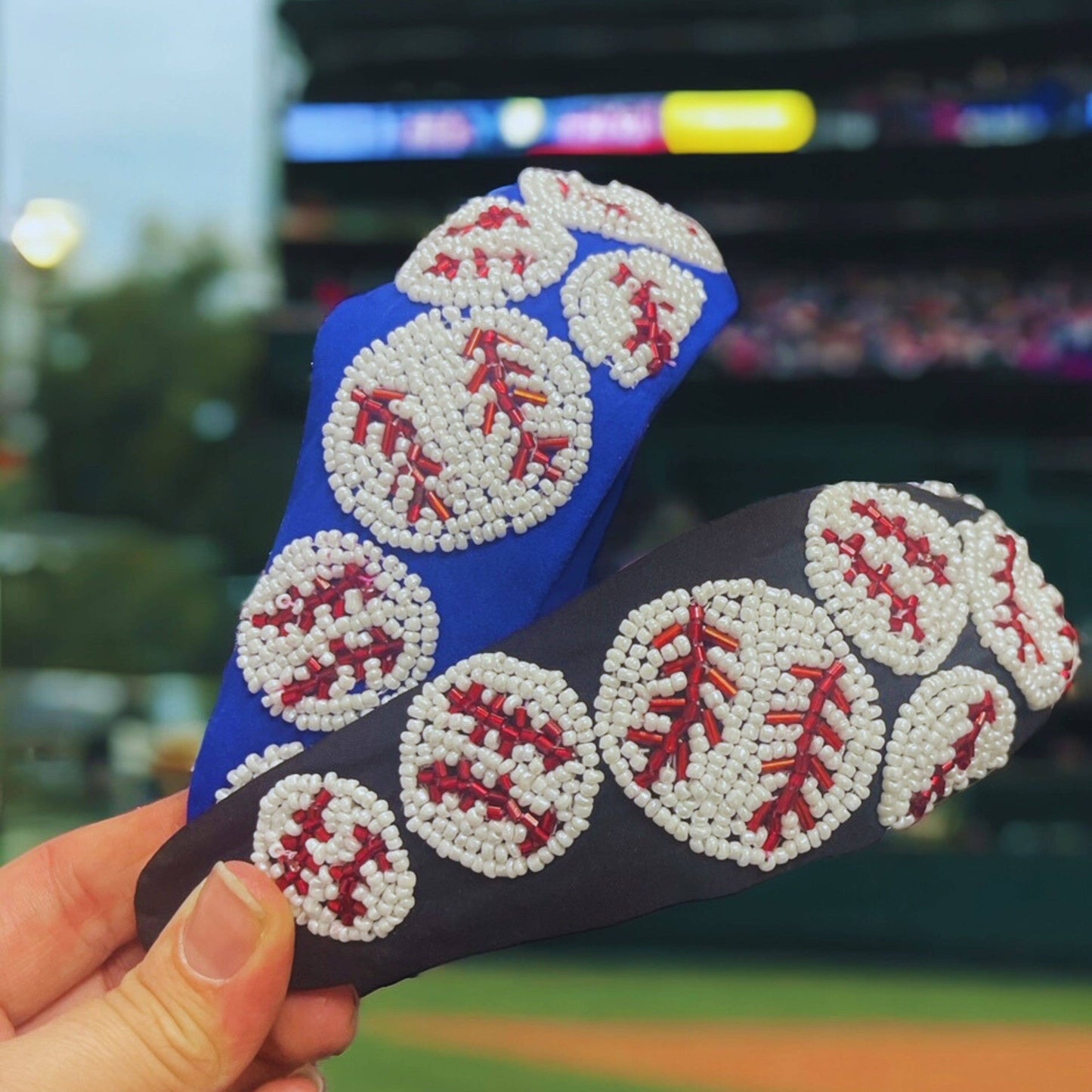 Baseball Seed Bead Headband- Royal