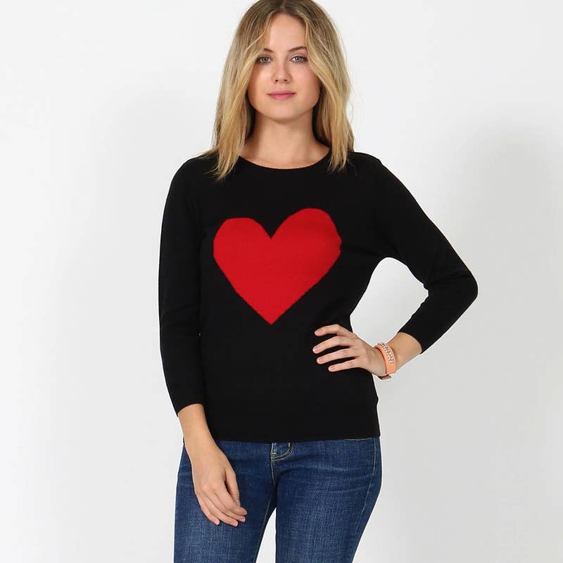 Sweet Heart Valentine Pullover Sweater- Tomato/ Oatmeal