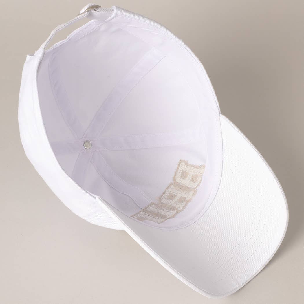 BRIDE Chenille Letter Patch Cotton Baseball Cap- White