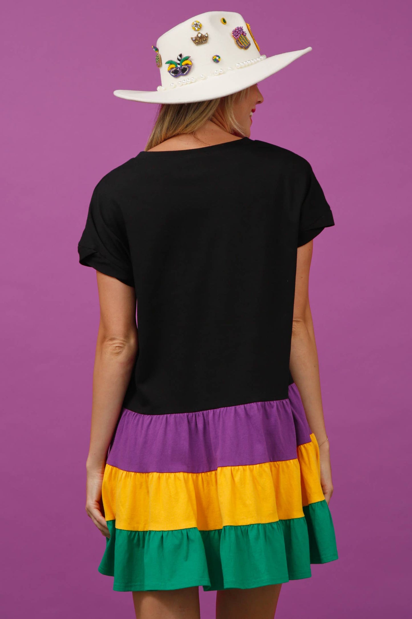 Color Block Mardi Gras Mini Dress - White Combo