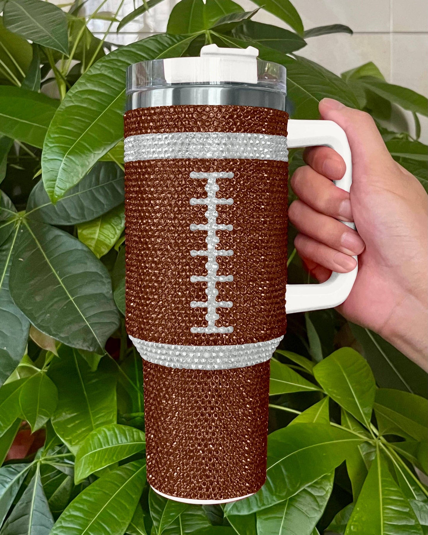 40oz Crystal Brown Football Tumbler