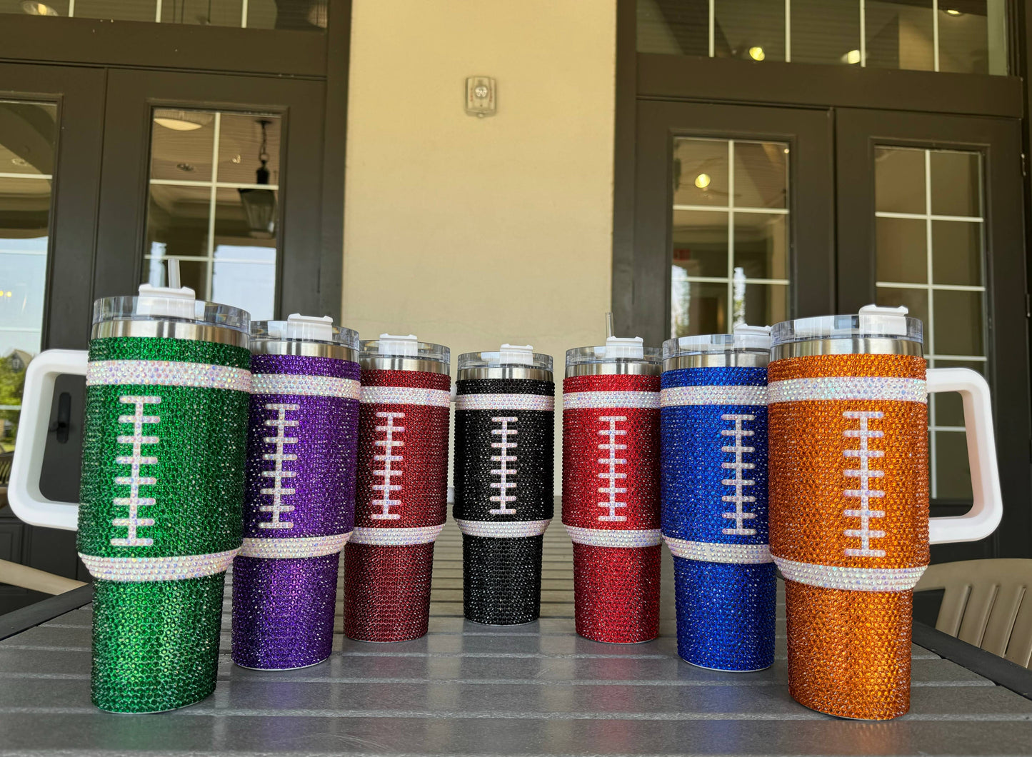 40 oz Crystal Green Football Tumbler