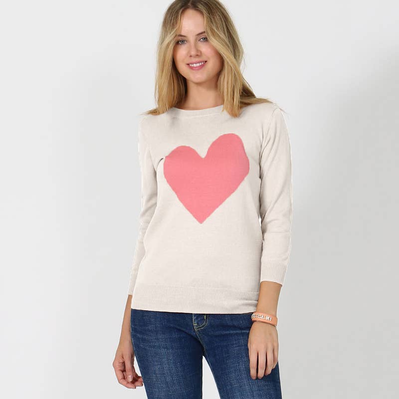 Sweet Heart Valentine Pullover Sweater- Tomato/ Oatmeal