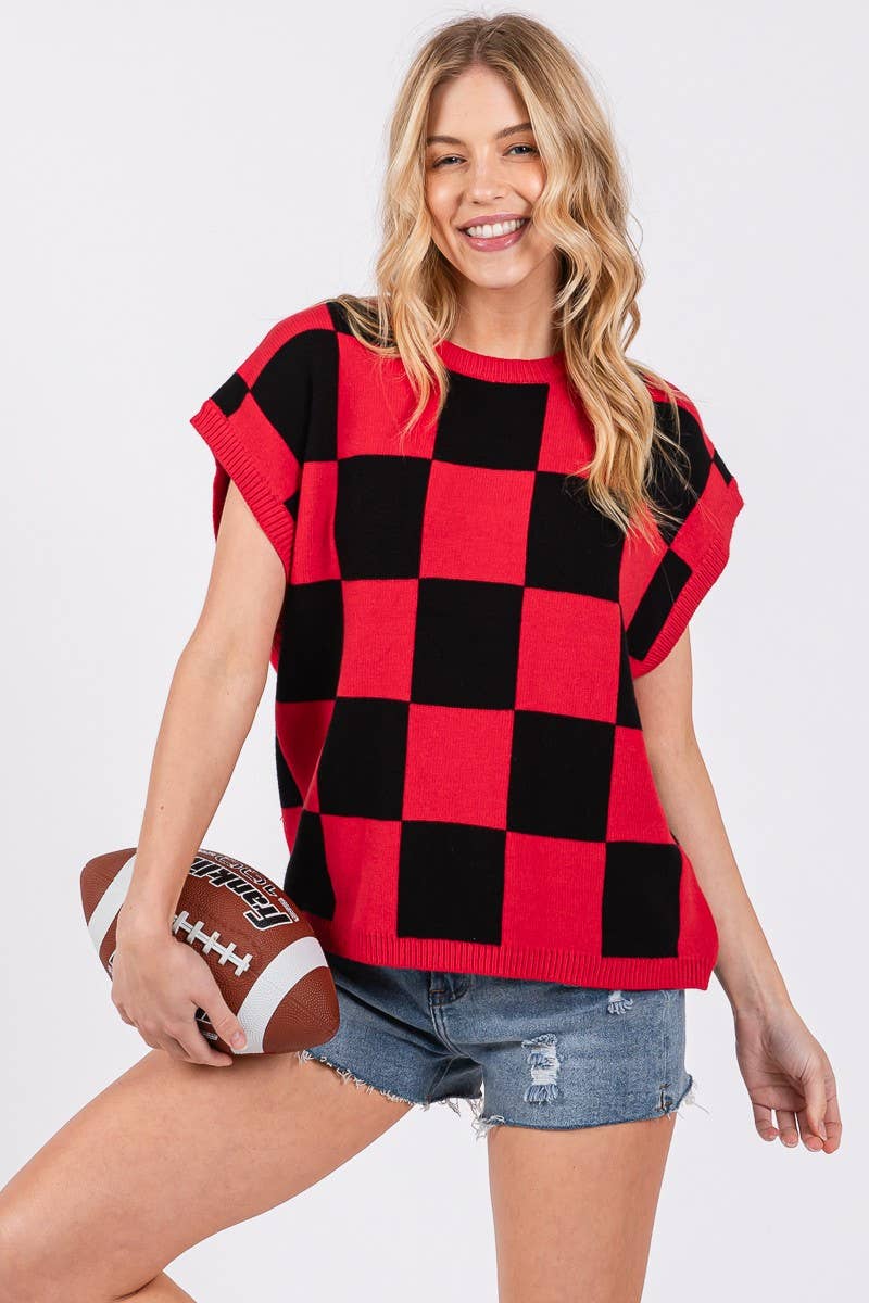 Checkered Knit Sleeveless Game Day Top