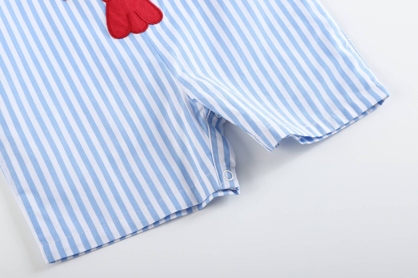 Blue Striped Crawfish Applique Shortalls