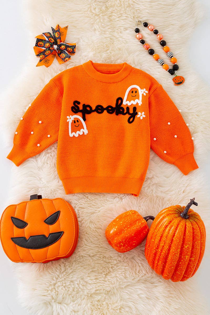 Spooky Knit Girls Sweater with Pearl Beads