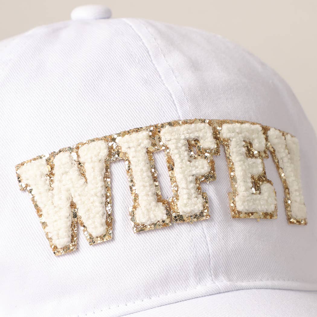 WIFEY Chenille Letter Patch Cotton Baseball Cap- White