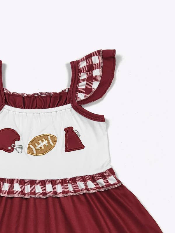 Team Spirit Girls Dress- Burgundy Embroidery