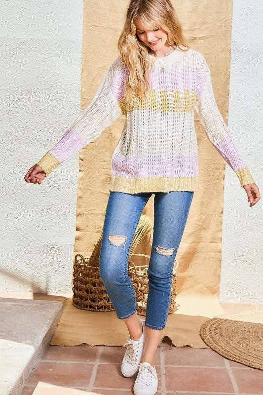 Color Block Sweater- Lavender Multi