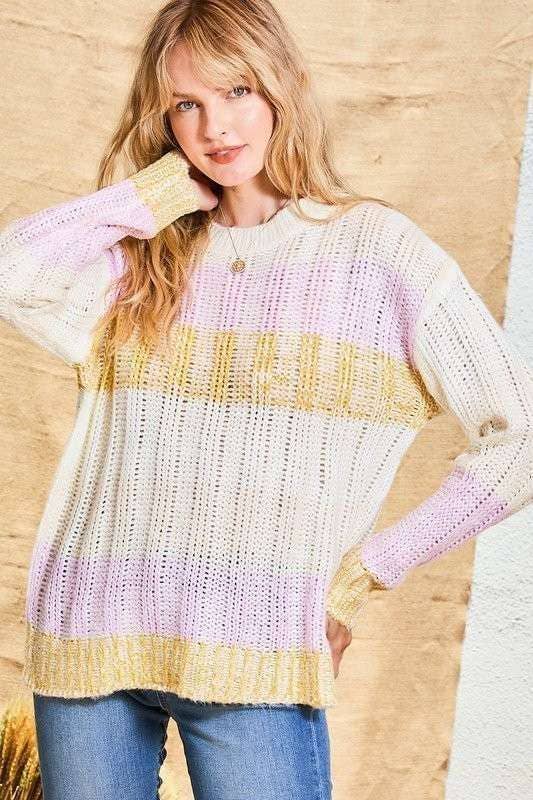 Color Block Sweater- Lavender Multi