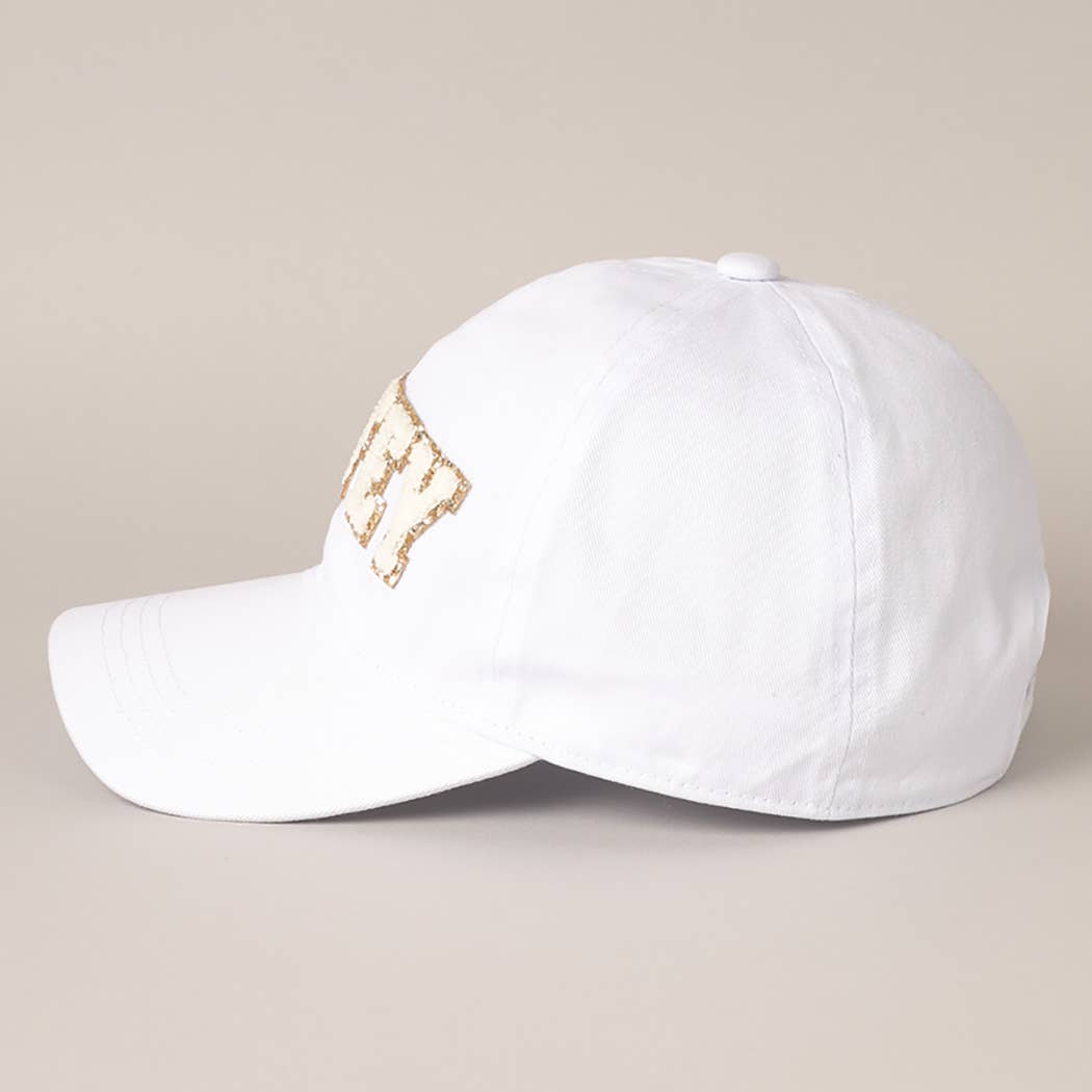 WIFEY Chenille Letter Patch Cotton Baseball Cap- White