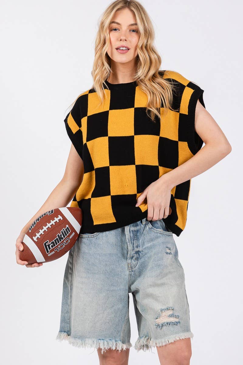 Checkered Knit Sleeveless Game Day Top