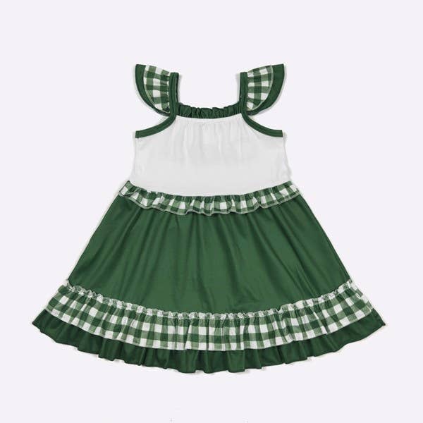 Team Spirit Girls Dress- Green Embroidery