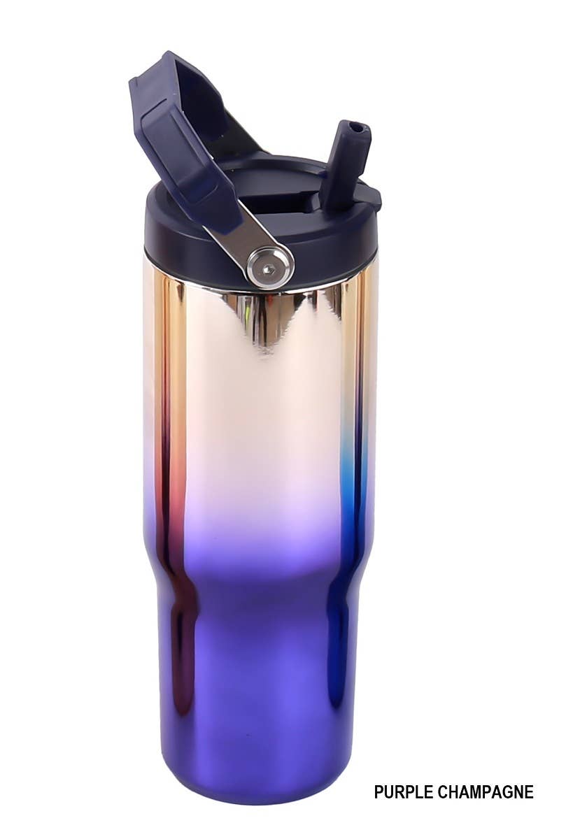 30 OZ STAINLESS STEEL FLIP STRAW TUMBLER- EMERALD CHAMPAGNE