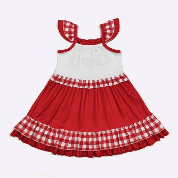 Team Spirit Girls Dress- Red Embroidery