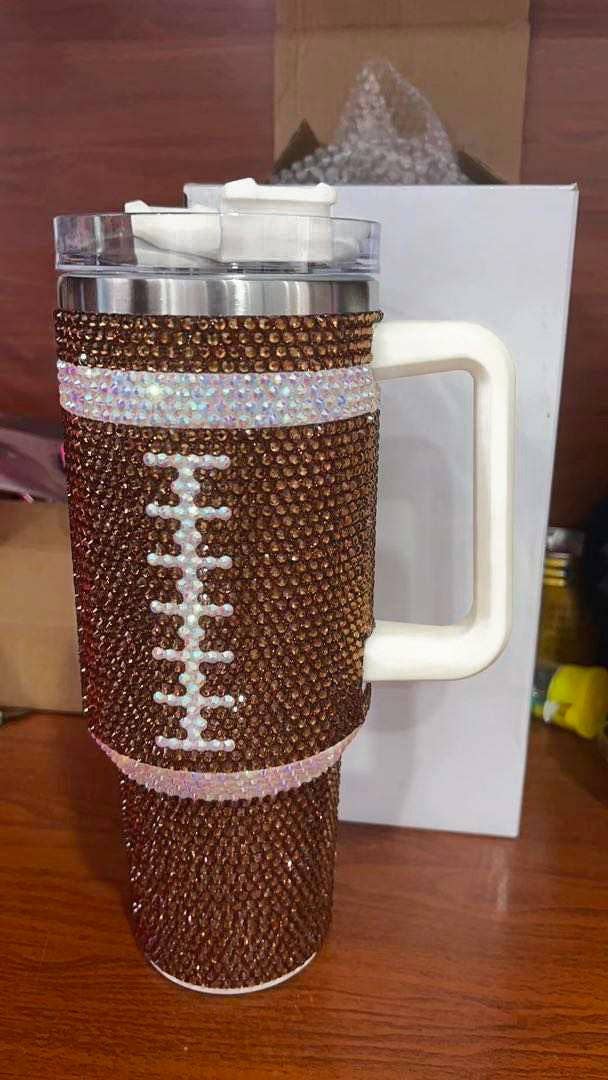 40oz Crystal Brown Football Tumbler