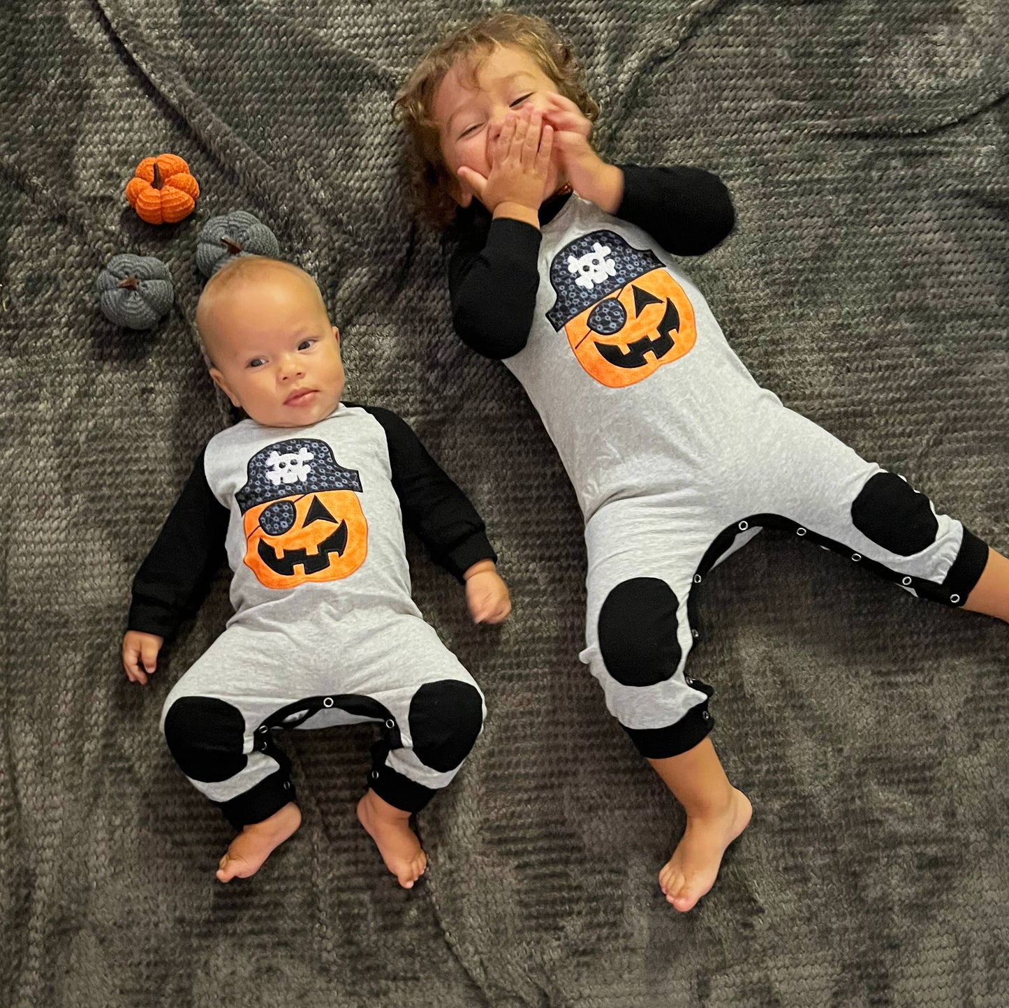 Boys Halloween Jack O Lantern Pirate Romper