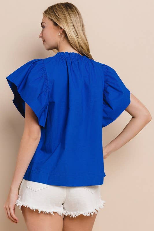 Plus Football Sequin Patch Solid Poplin Blouse- White