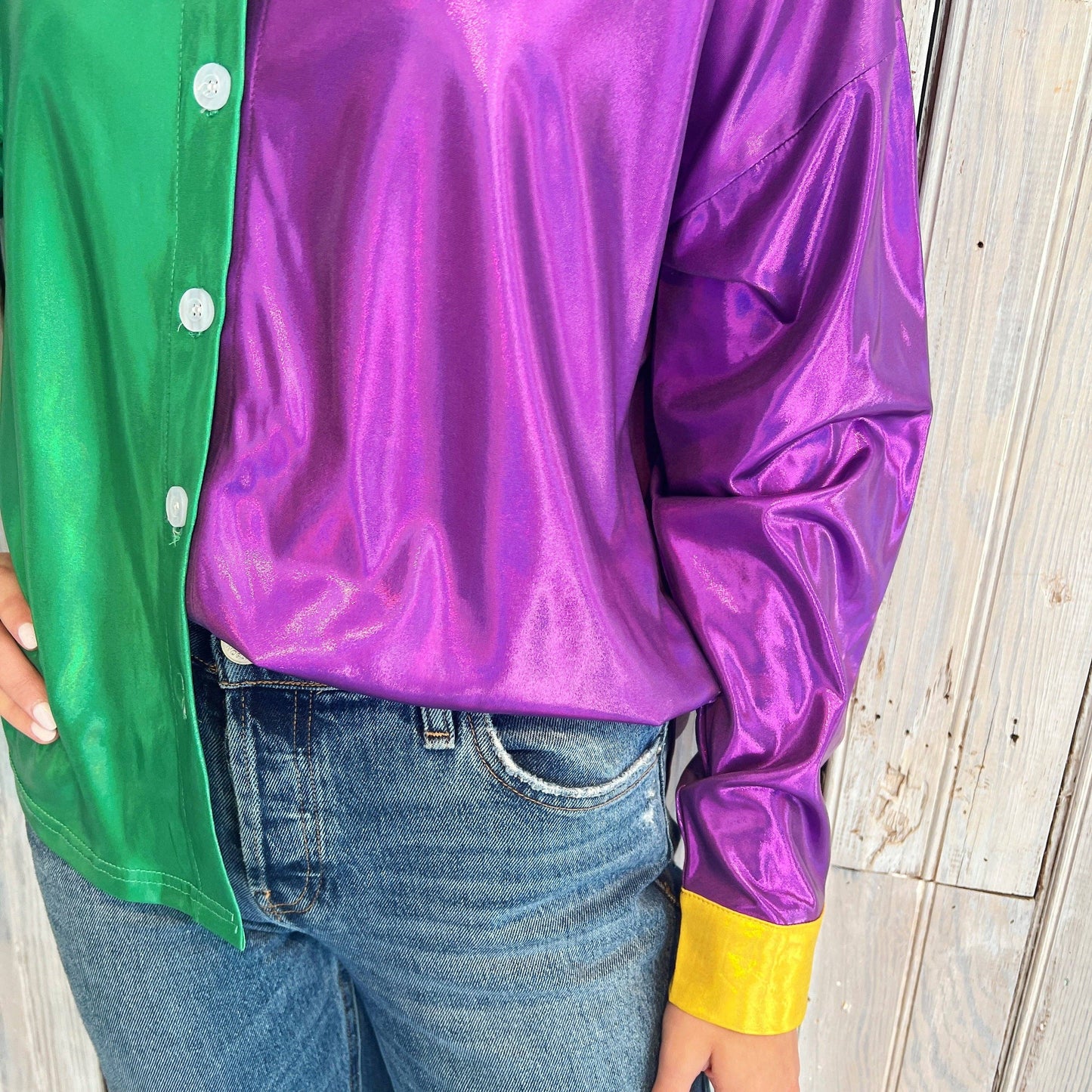 Mardi Gras Metallic Button Down