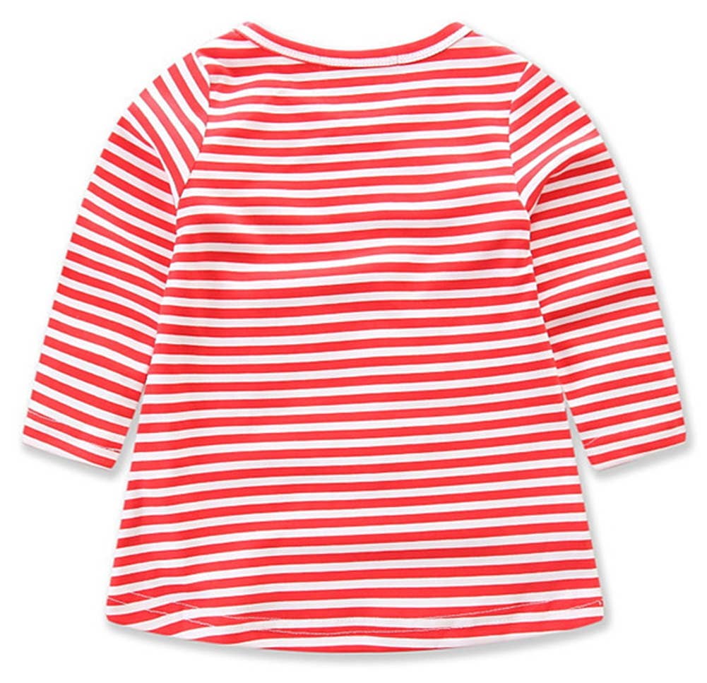 Red & White Cotton Striped Little Girl Santa Dress