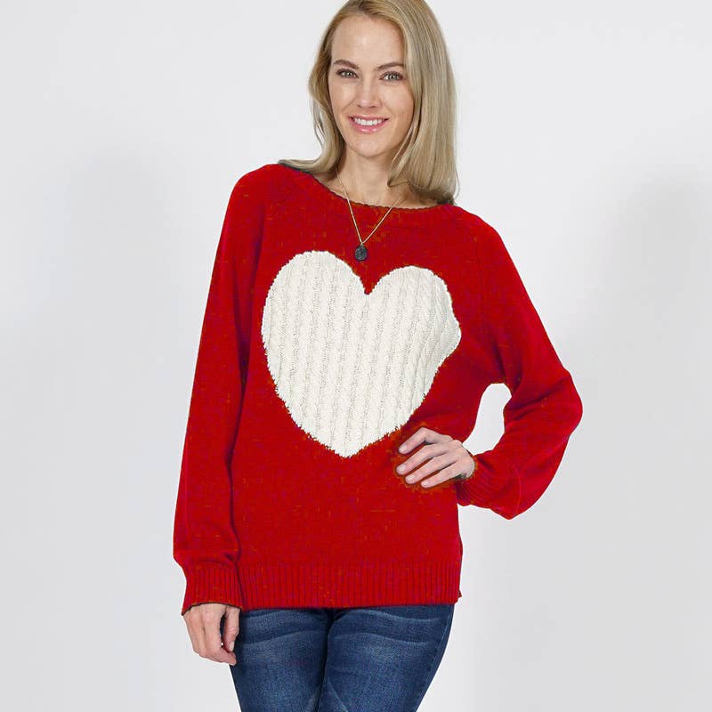 Sweet Heart Valentine Pullover Sweater- Tomato/ Oatmeal