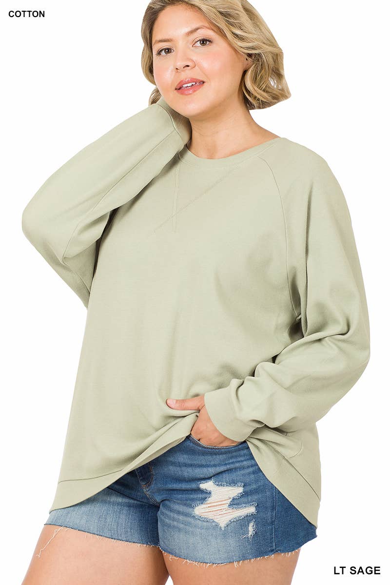 Cotton Raglan Sleeve Pullover Sweater Top Plus Size- Yellow