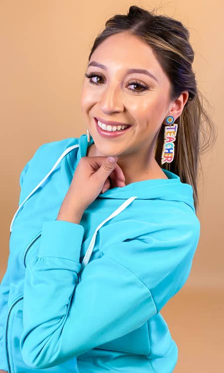 Teacher Rainbow Colored Seed Bead Earrings- White