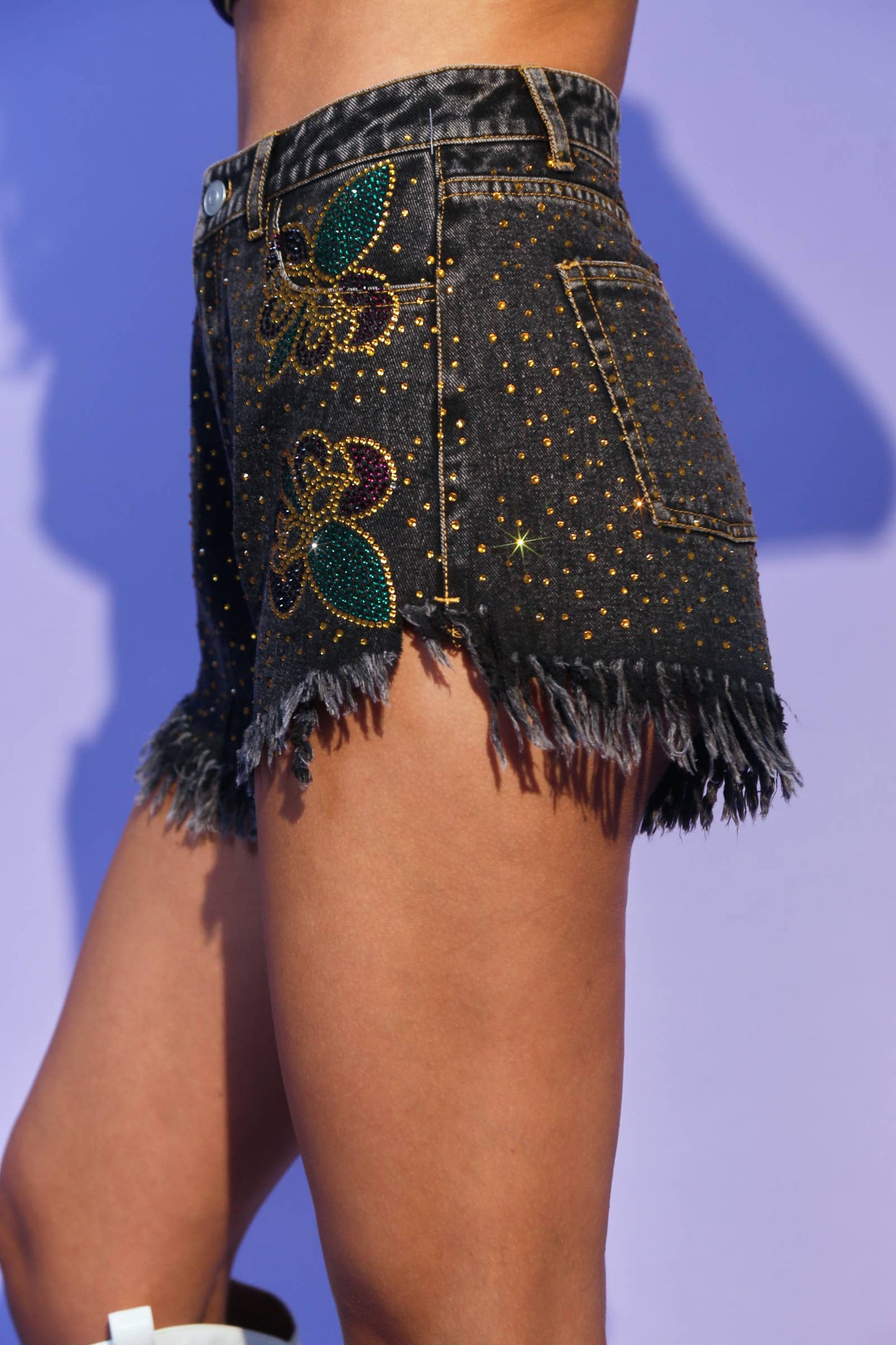 Mardi Gras Fleur De Lis Shorts- Washed Black