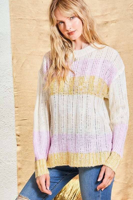 Color Block Sweater- Lavender Multi