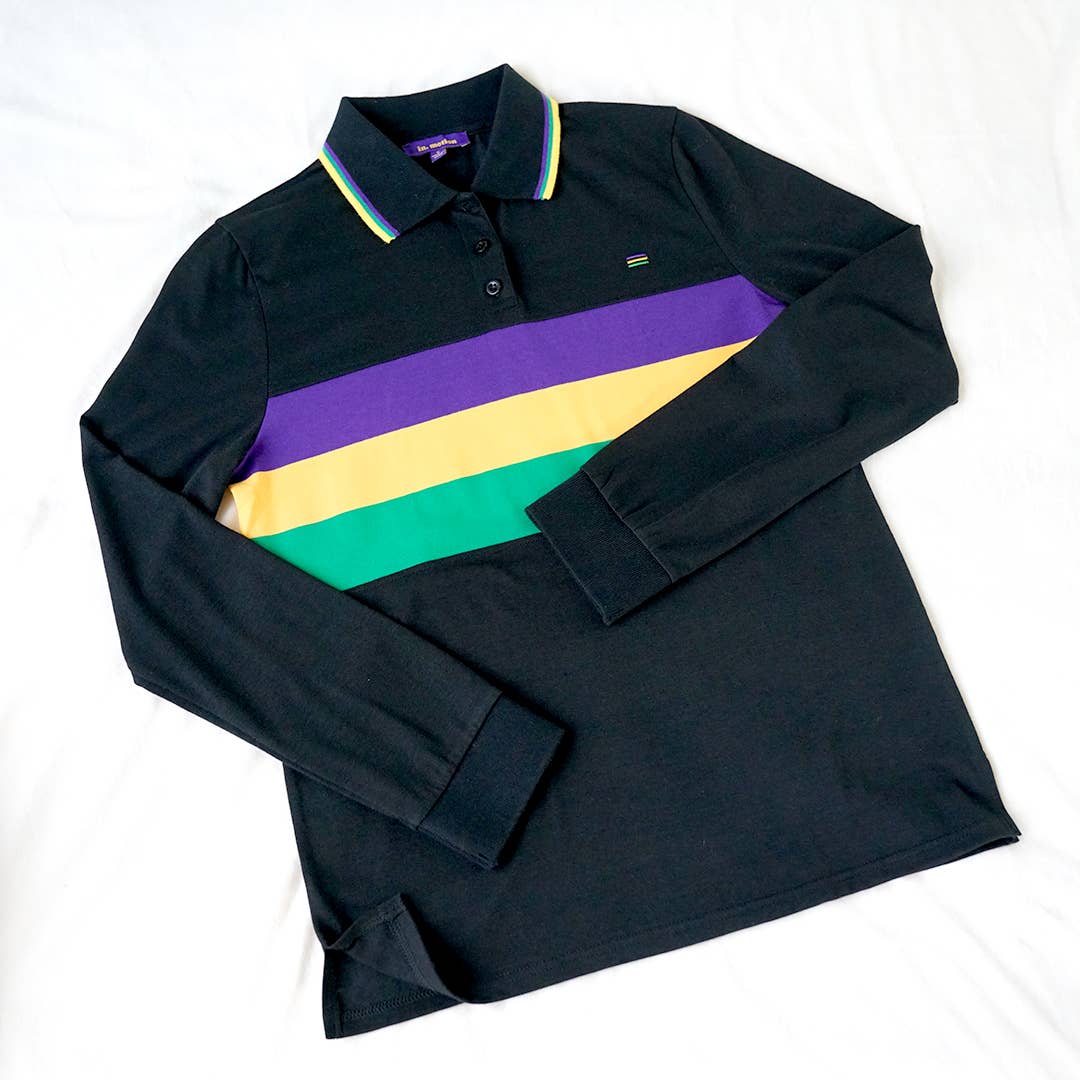 Mardi Gras Polo Long Sleeve Unisex- Black