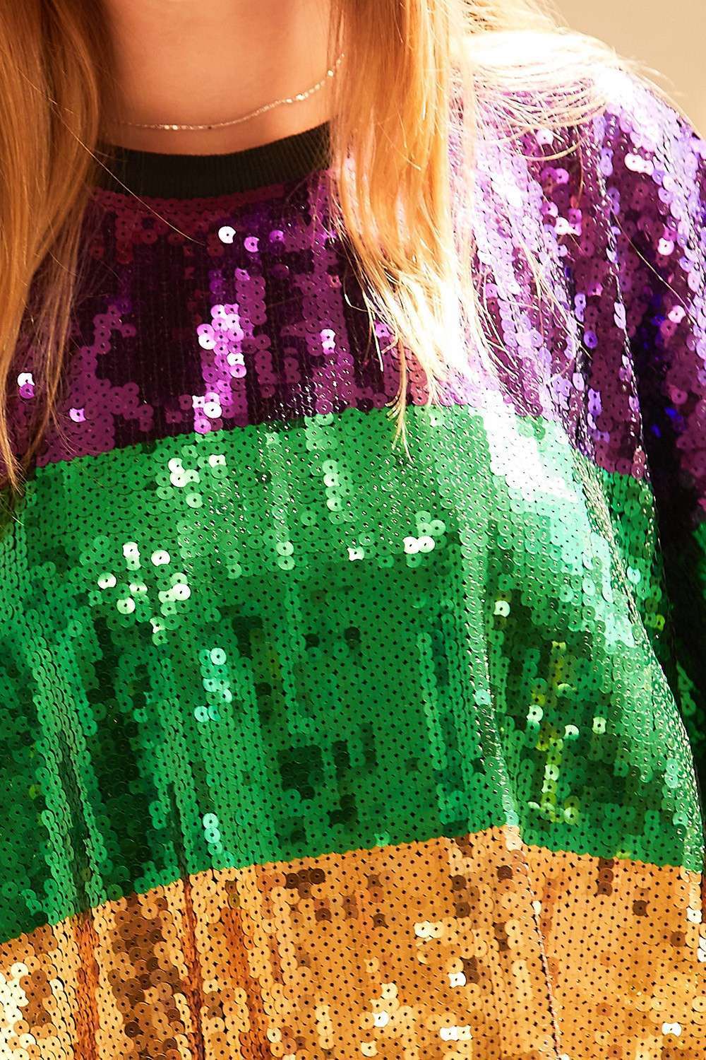Mardi Gras Color Block Sequin Crop