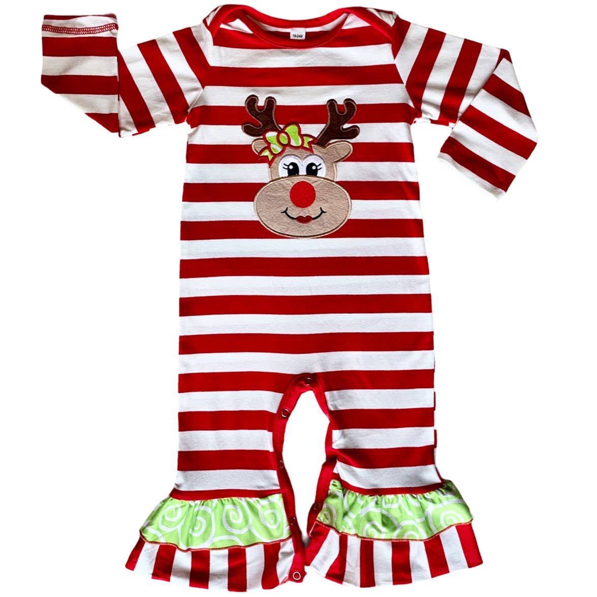 Girls Christmas Romper Reindeer Red Stripes