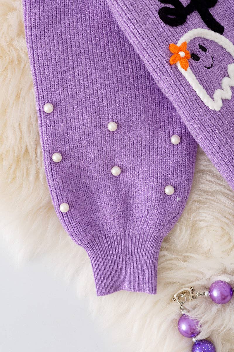 Spooky Knit Girls Sweater with Pearl Beads
