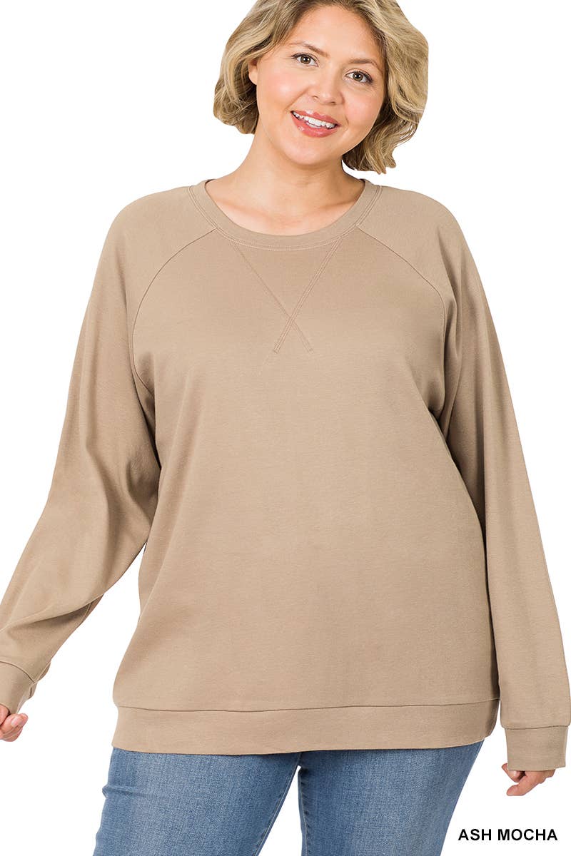 Cotton Raglan Sleeve Pullover Sweater Top Plus Size- Yellow