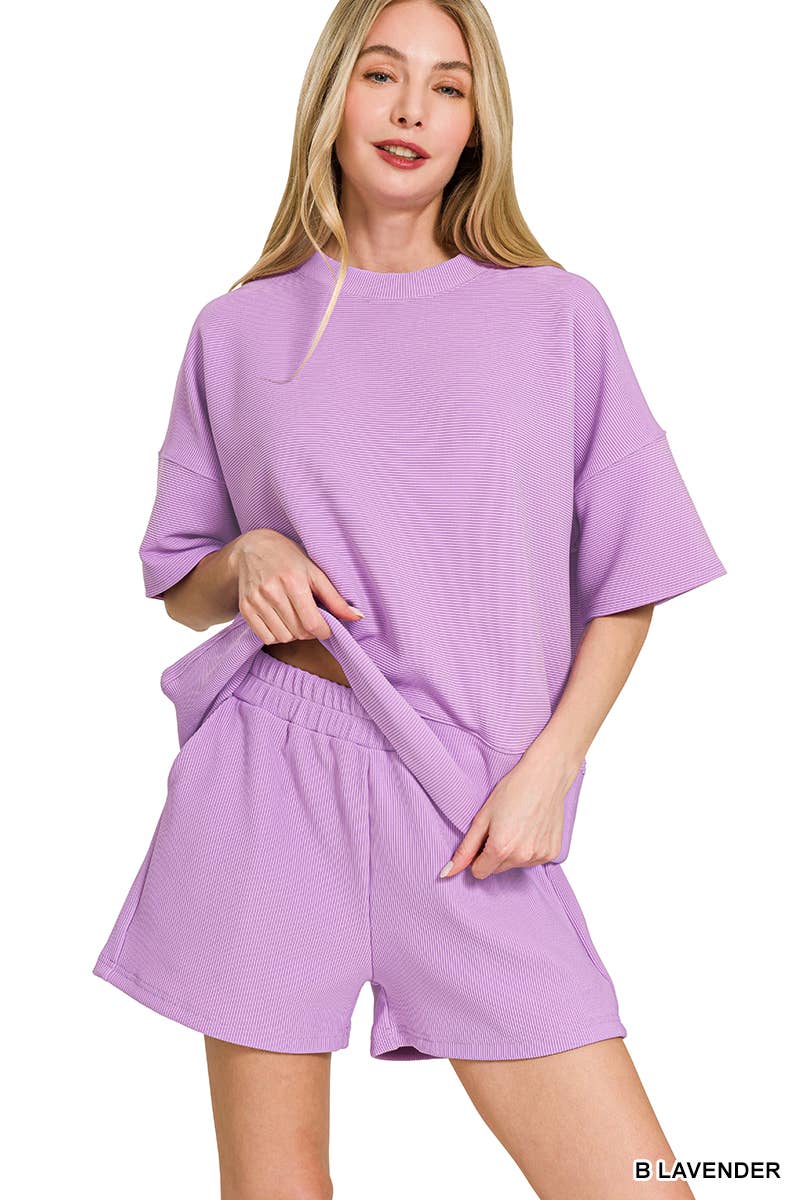 Ribbed Round Neck Tee & Shorts Set