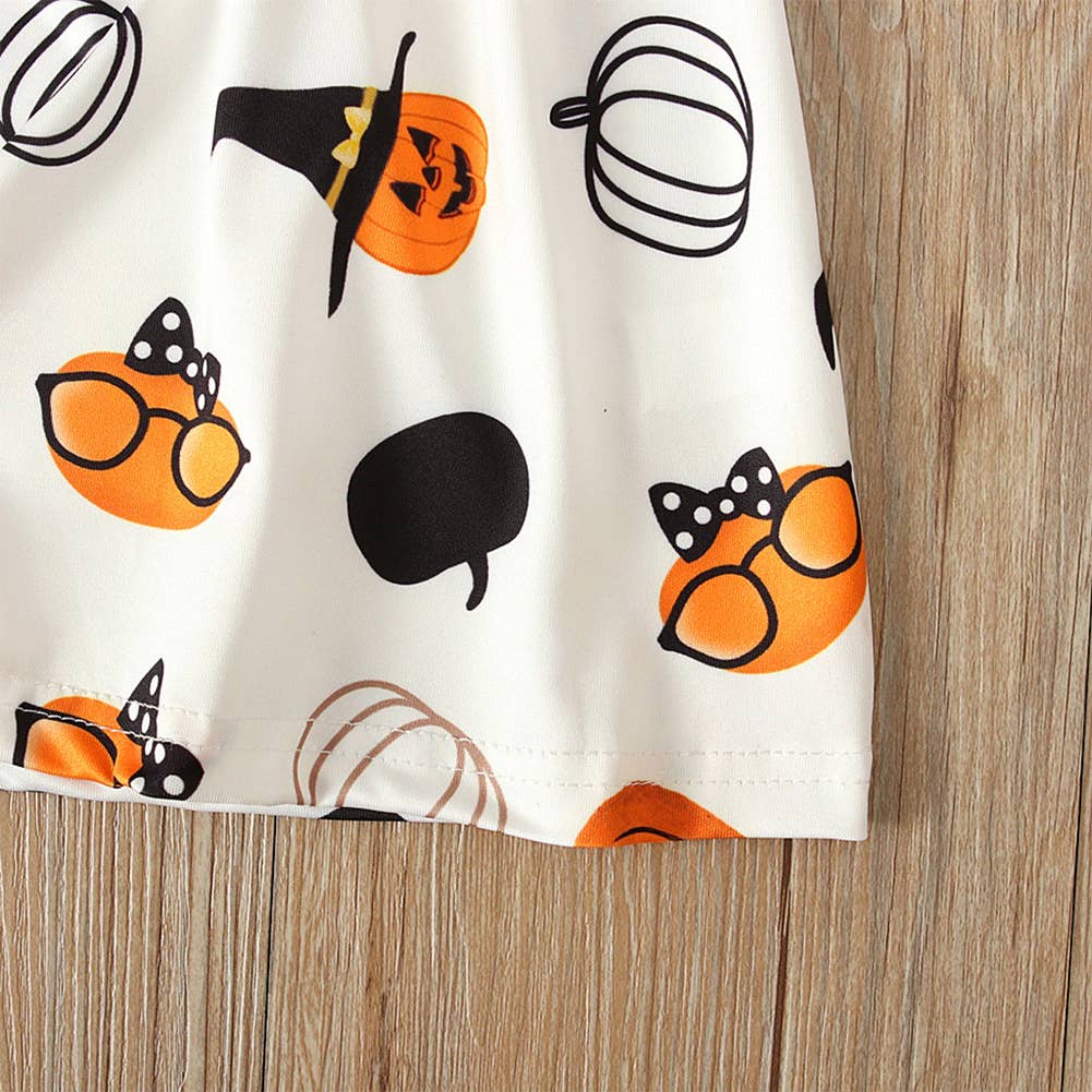 Witch Pumpkin Print White Dress & Headband