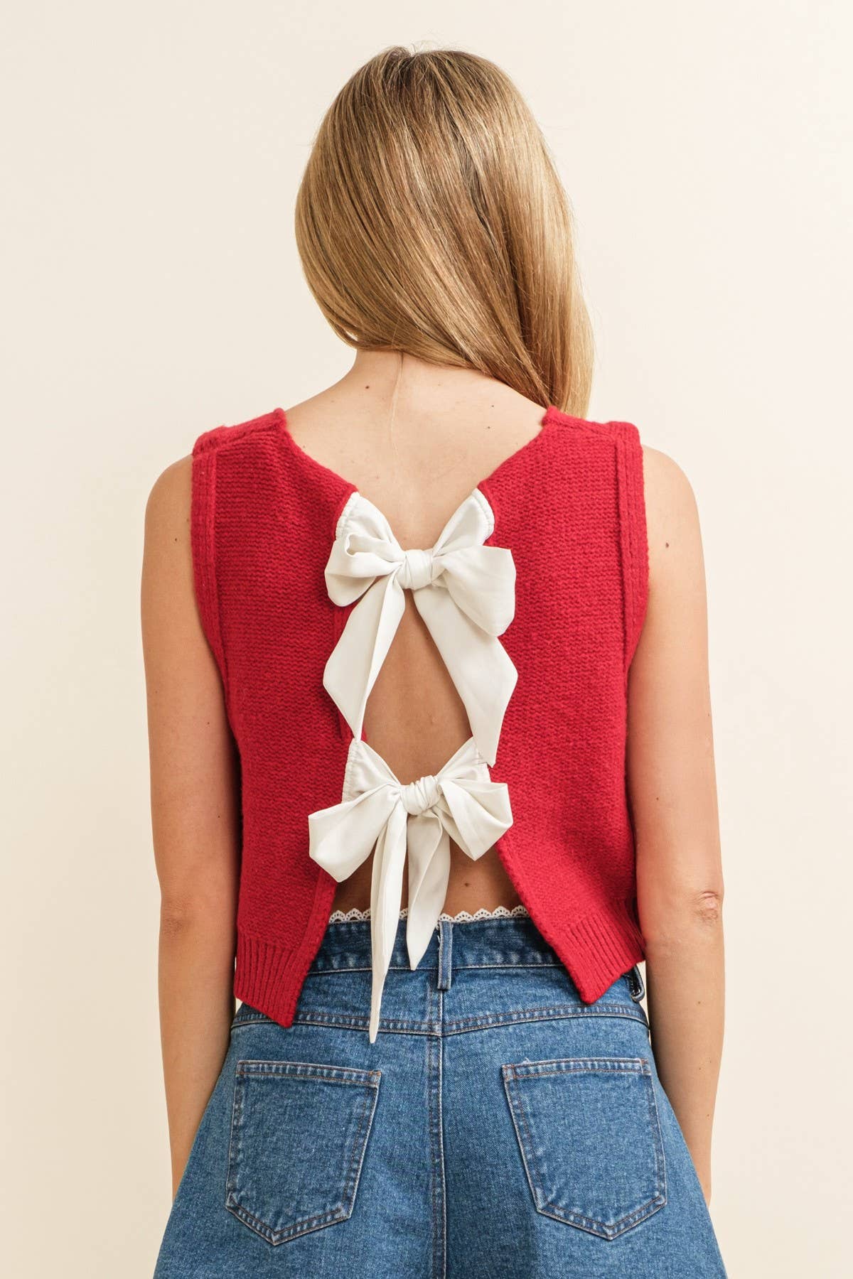 Back Bow Tie Sleeveless Sweater